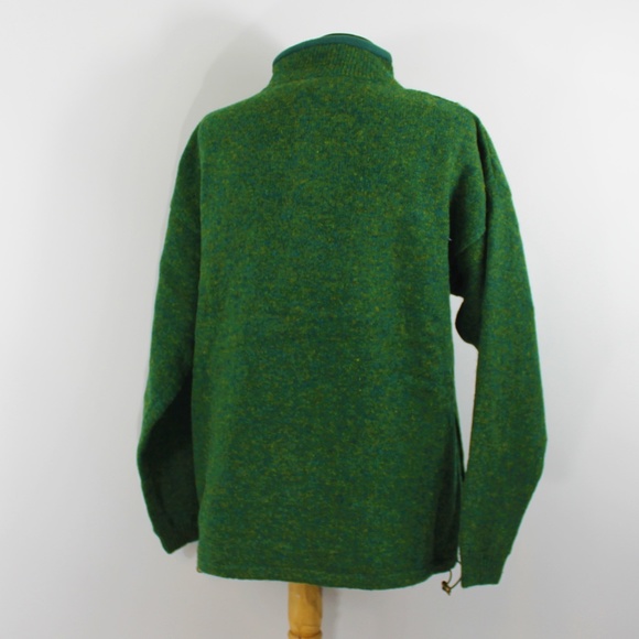 New Mens Aran Zip Front Wool Sweater Blue Green L - Picture 8 of 9